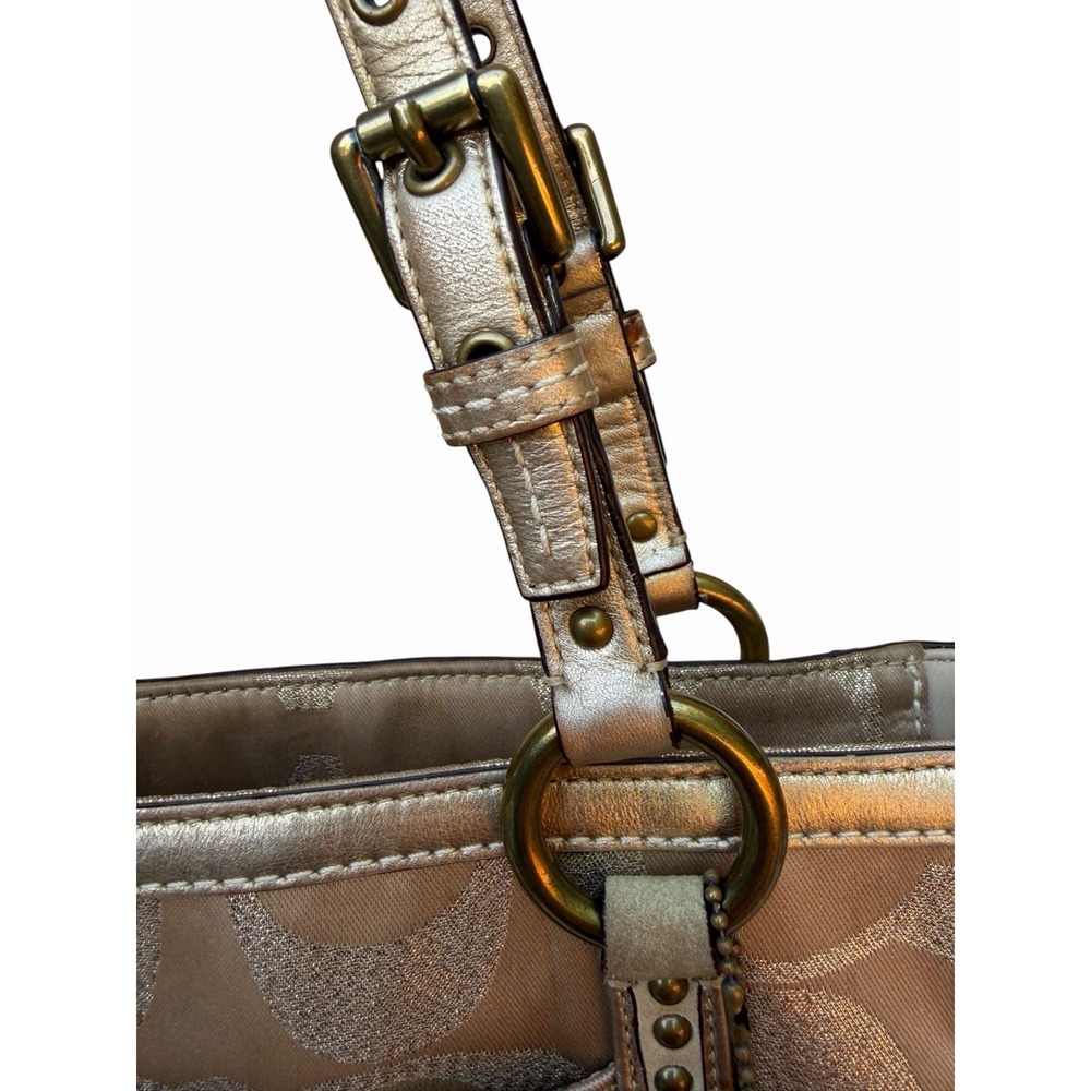 Coach 11505 Metallic Signature C Gallery Tote Gold Studded Y2K Shoulder Bag - Picture 6 of 16